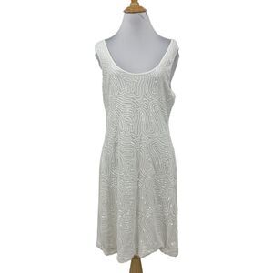 Calvin Klein Dress Womens 10 White Sequined Sleeveless Scoop Neck Lined Sheath